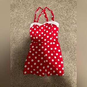Red Polka Dot Romper L